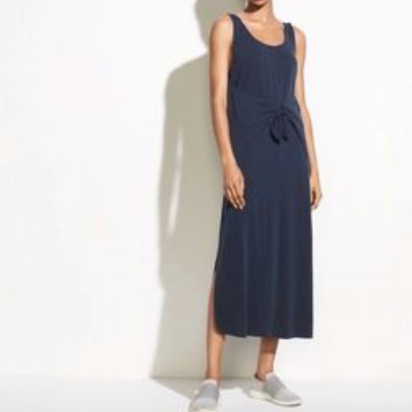 Vince. Navy, tie front, midi, sleeveless dress. L - Picture 4 of 4